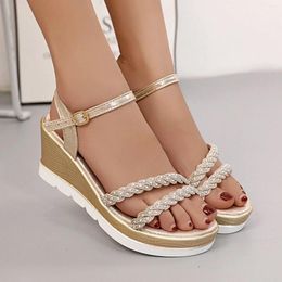 Sandals 2023 Womens Igh Heels Sandal Bottom Shoes Breathable Lace Up Thick Soled Wedges Slipper