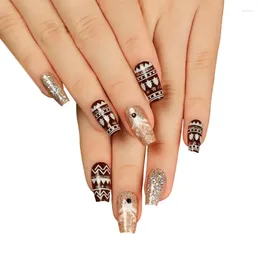 False Nails Christmas Art Long Lasting Easy To Wear Press On With Snowflake Patterns For Festive Decoration