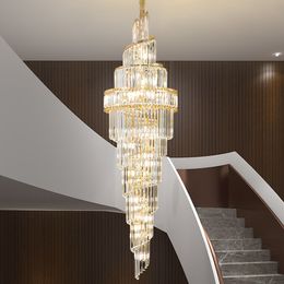 Light Luxury Villa Hollow Duplex Large Chandelier Crystal Hall Spiral Staircase Post-Modern Living Room Hotel Lobby Lights LOFT