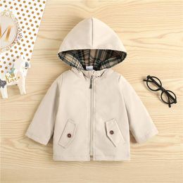 Jackets Infant Boys Girls Plaid Hooded Cardigan Toddler Casual Comfortable Long Sleeve Zipper Outerwear With Fake Pockets 6-24Months