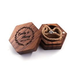 Walnut Wood Ring Boxes Gift Wrap DIY Carving Handmade Jewelry Box Creative Necklace Earrings Storage Wedding Supplies