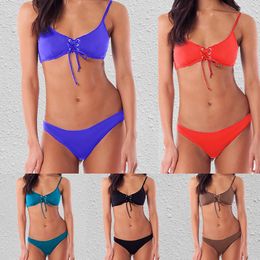 Women's Swimwear Women'S Solid Colour Sexy Split Europe And The United States Underwire Swimsuits For Women Large Bust Junior Swimsuit