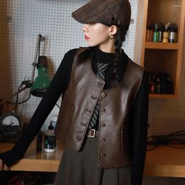 Women's Vests Vintage Punk Cropped Black Leather Sleeveless Jacket Women Korean Fashion PU Vest Coat Casual Outwear 2023 Waistcoat