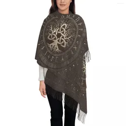 Scarves Tree Of Life With Triquetra Brown Leather And Gold Tassel Scarf Soft Viking Norse Yggdrasil Shawls Wraps Winter Fall