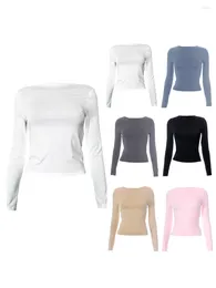 Women's T Shirts Women Backless Long Sleeve Top White Off Shoulder Sexy Cropped Tops Spring Autumn Casual Slim Basic Tees Streetwear