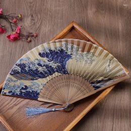 Decorative Figurines 1PC Japanese Style Silk Bamboo Fan Kanagawa Wave Female Vintage Folding Hand Held Flower Home Decoration