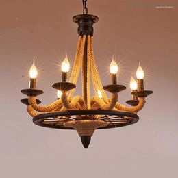 Pendant Lamps American Style Retro Rope Chandelier Creative Loft Industrial Bar Restaurant Iron Art Lighting Decoration