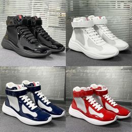 prades shoes xl Sneakers Best quality Leather Americas Cup Designers Mens Patent Leather Shoe Mesh Nylon Runner Trainers Women High Top Casual Shoes Woman Outdoor Sh