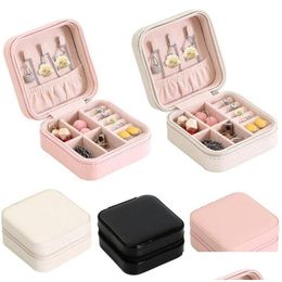 Jewellery Boxes Portable Zipper Pu Leather Travel Storage Box Rings Earrings Necklace Organiser Gift Display Case Accessories Holder D Dhk6S