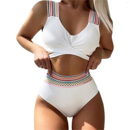 Women's Swimwear White Sexy Bikini Show Thin Backless High Waist Triangle Two Piece Swimsuit Beach Sports Hawaii Pool Swiming Bandage