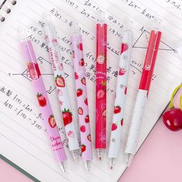 6pcs/lot Sweet Press Gel Pen Girl Strawberry 0.5mm Black Ink Ballpoint For School Stationery Student Writing