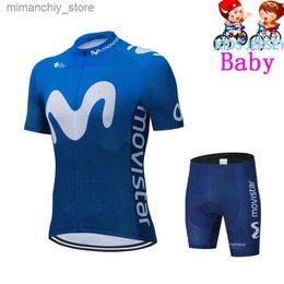 Cycling Jersey Sets Movistar Kids Fluorescent Green Cycling Jersey Set Mountain Bike Clothes Sportswear Racing Children Bicyc Clothing Cycling Kit Q231107