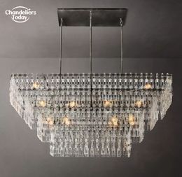 Marignan Rectangular LED Chandeliers Modern Crystal LED Pendant Light Fixtures for Dining Room Living Room Farmhouse Hanging Lamps