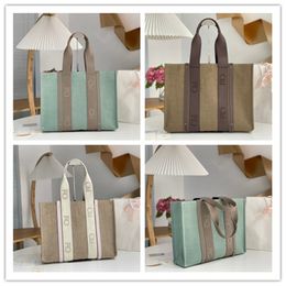 Designer Luxury Woody Medium Linen Tote Bag White Accent Canvas Leather Hand Bag Convertible Tote Leather Mini Neutral 7A Best Quality