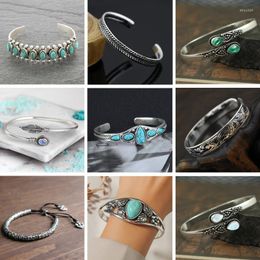 Bangle Vintage Turquoises Jewelry Natural Stone Bracelets Elegant Open Adjustable Cuff Bangles For Women Men Party Gifts