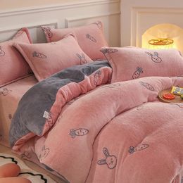 Bedding sets Flannel down duvet cover coral insulation thick single size double-sided velvet bedding 231106