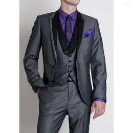 Men's Suits Dark Grey Blazer Sets Slim Fit Wedding Suit For Men Custome Party/Prom Elegant Dress Tuxedo Homme 3 Piece(Jacket Pants Vest)