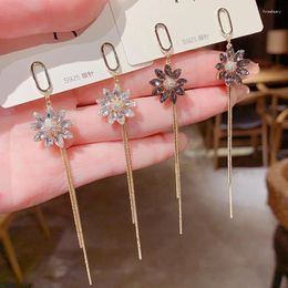 Dangle Earrings South Korean Fashion Jewelry White Flower Temperament Tassel Wild Long Thin Sunflower For Women.