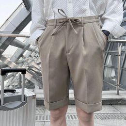Men's Shorts Summer Elastic Waist Knee Length Business Formal Wear Straight Men Clothing Simple Slim Fit Casual Short Homme 36