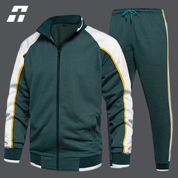 Men's Tracksuits Spring and autumn men's casual printed sportswear wool men's patch work clothes men's jacket pants clothing 230406