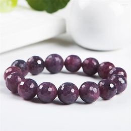 Strang Precious Natural Ru By Gems Faced Bead Bracelet 14mm Big Stretch Healing Crystal Round Fitness Woman Men