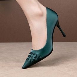 Dress Shoes Sexy Satin Silk Weave Women Pumps Green Pointed Toe Stiletto High Heels Temperament Single Shoes Elegant Lady Party Dress Shoes 230404