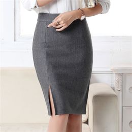 Skirts Fashion Women's Office Formal Pencil Skirt Spring Summer Elegant Slim Front Sewn Midi Skirt Black/Grey/Red OL Skirt 230406