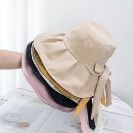 Fashion Bowknot Bucket Hats For Women Summer Anti UV Sun Cap Outdoor Female Hiking Hat Wide Brim Panama Beach Caps HCS297