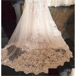 Bridal Veils Shiny Champagne White Ivory Lace Sequins Cathedral Length 300X200Cm 100% Luxury Brides Wedding Veil Drop Delivery Party Dhpnl