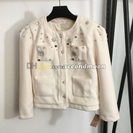 Women Shiny Rhinestone Jacket Crystal Button Jackets Crew Neck Warm Outerwear Woman Designer Coat