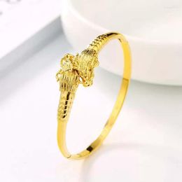 Bangle Dragon Head Women Men Bracelet Solid 18k Yellow Gold Filled Openable Fashion Jewellery Gift