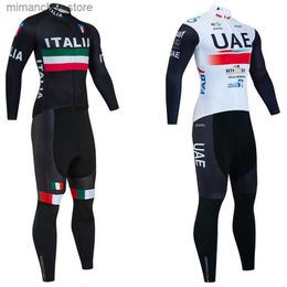 Cycling Jersey Sets 2024 UAE Team Cycling Jersey Men 20D Winter ITALIA Bike Maillot Pants Suit Ropa Ciclismo Fece Bicycl Clothing Q231107