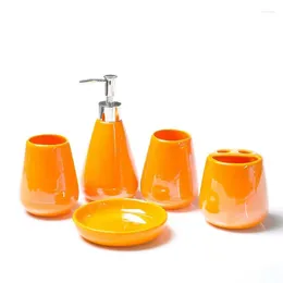 Bath Accessory Set WSHYUFEI Coloured Ceramics Five-piece Bathroom Kit Accessories Wedding Gift Toothbrush Holder Soap Dispenser Plastic Tray