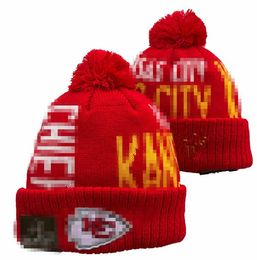 Men Knitted Cuffed Pom Kansas City Beanies KC Bobble Hats Sport Knit Hat Striped Sideline Wool Warm BasEball Beanies Cap For Women A28