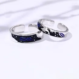 Cluster Rings Couple Silver Colour Epoxy Painted Deep Sea Whale Adjustable Ring Fashion Trend Jewellery Gift J120