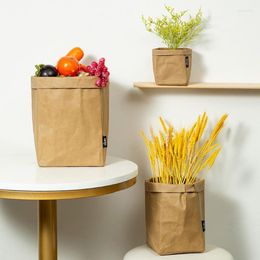 Storage Bags Basket Kraft Paper Bag Washable Reusable Plant Box Refrigerator Kitchen Desktop Organise Accessories