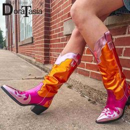 Boots Brand Design Ladies Mixed Colors Cowboy Boots Fashion Chunky High Heels Metallic women's Western Boots Autumn Winter Woman Shoes T231106