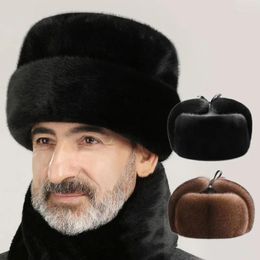 Berets Winter Men's Bomber Hats Leather Thicken Warmer Plush Lining Ear Protection Caps Beanies Russian Earflap Ushanka Trapper Cap