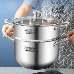 Double Boilers 304 Thicken Stainless Steel 2-Tier/Layer Steam Cooker Pot Multi-function For Kitchen Gas Stove