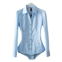 Women's Blouses Shirts Office Shirt Solid Shirt Lapel V-Neck Long Sleeve Shirt Button Women's Top and Shirt Light Blue White 230406