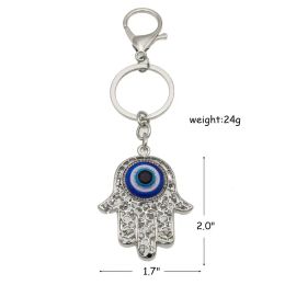 Keychains Lanyards L Blue Evil Eye Hamsa Hand Keychain Crystal Charm Purse Pendant Handbag Bag Decoration Holiday Ornament Sier Drop D Amto9