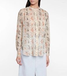 Women's Blouses Loose Printed Round Neck Irregular Pattern Cotton Long-sleeved Shirt 2023 Spring And Summer Women