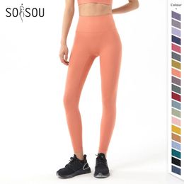 Yoga Outfits SOISOU Pants Women Leggings Girl Fitness Soft Tights High Waist Mention Hip No T Line Womens Sports 230406