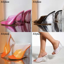 Sandals Fashion Women Slippers Transparent Pvc Shoes Block Heels Crystal Clear High Platform Chunky Black Female Sandals 230316