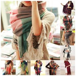 Scarves Women Winter Colourful Plaid Print Scarf Tassel Trim Imitation Cashmere Thick Shawl Elegant Large Long Warm Fashion Accesso