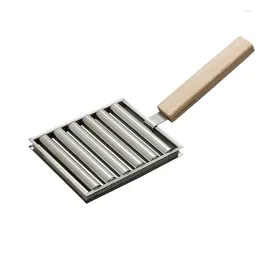 Tools Dog Roller Non-stick Stainless Steel Sausage Grill With Long Wood Handle For Children And Adults