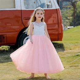 Girl Dresses Flower Pink Tulle Puffy Appliques Sleeveless For Wedding Birthday Party Banquet First Communion Celebration Gowns