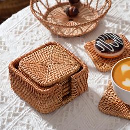 Table Mats Rattan Coasters Exotic Handmade Teacup Creative Gift For Kitchen Drinks Crafts Desk Office El