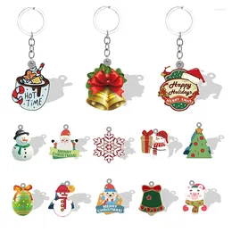 Keychains Christmas Snowman Reindeer Keychain Epoxy Resin Backpack School Bag Pendant Jewellery YSD581