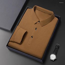 Men's Polos Classic Solid Polo Shirt Lapel Long-sleeved Zipper Collar Fashion 2023 Autumn Thin T Shirts Casual Loose Handsome Tops